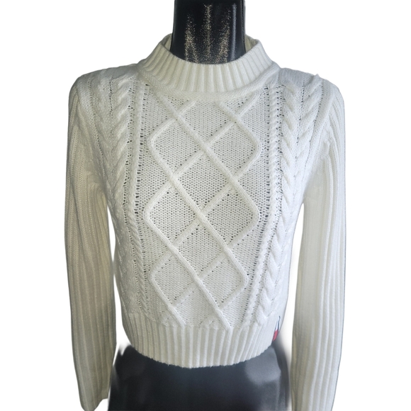 Tommy Jeans White Mock Neck Cropped Sweater S - Picture 1 of 7
